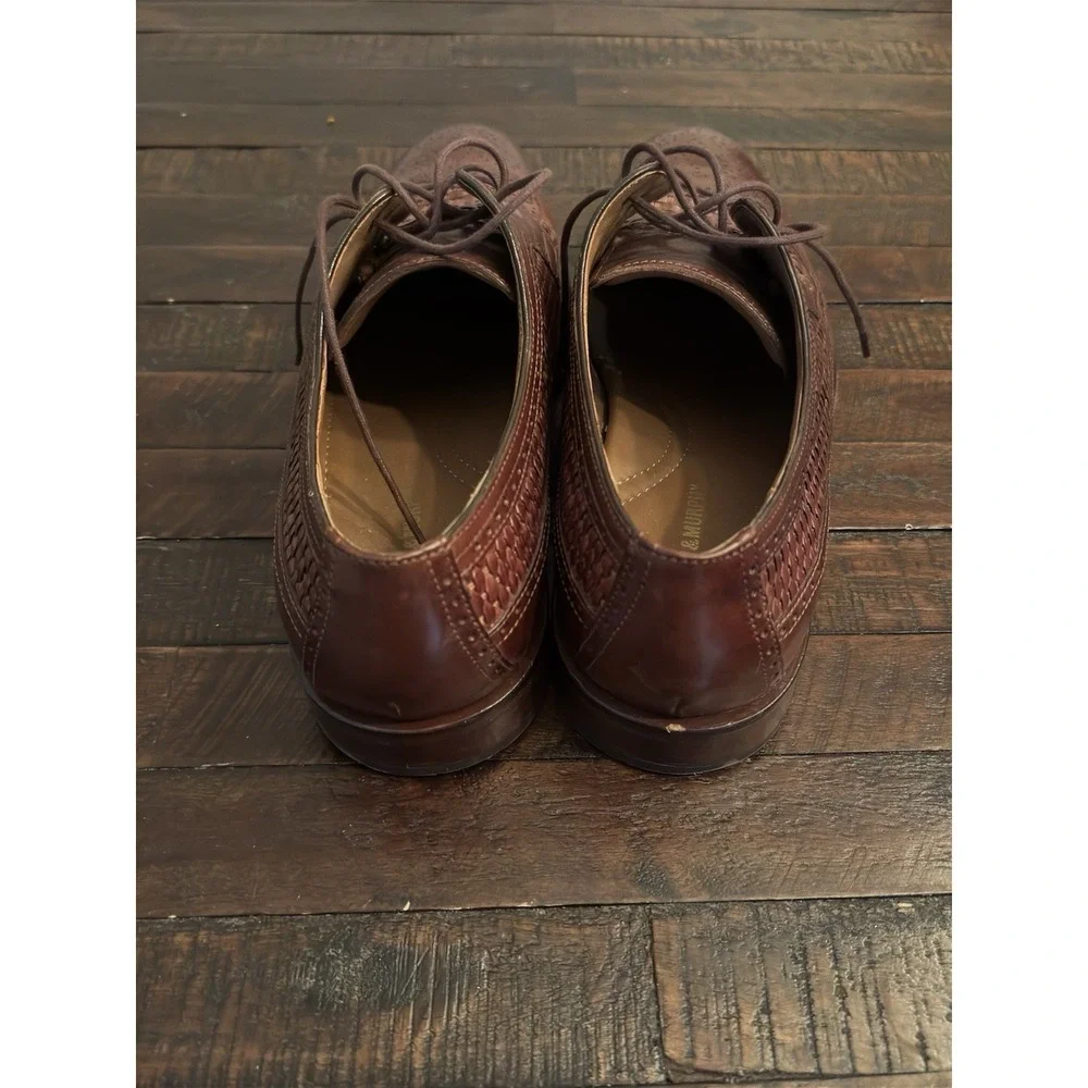 Johnston & Murphy Brown Leather Basket Weave Oxfords Men's 12M #15-0673‎